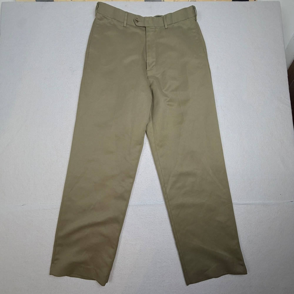 George Mens Dark Tan Flat Front Dress Pants 34x32 G36B330 Khaki‎ Trousers